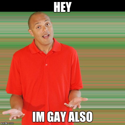 HEY; IM GAY ALSO | image tagged in hi | made w/ Imgflip meme maker
