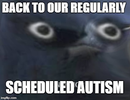 Ayyyyy | BACK TO OUR REGULARLY; SCHEDULED AUTISM | image tagged in memes,funny,killmenow,autism | made w/ Imgflip meme maker