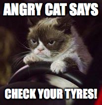 Grumpy Cat Car | ANGRY CAT SAYS; CHECK YOUR TYRES! | image tagged in grumpy cat car | made w/ Imgflip meme maker