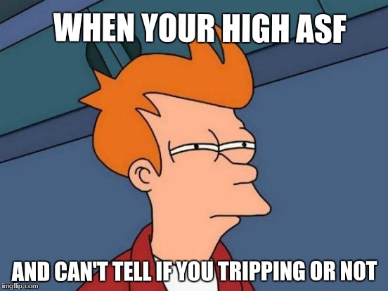 Futurama Fry | WHEN YOUR HIGH ASF; AND CAN'T TELL IF YOU TRIPPING OR NOT | image tagged in memes,futurama fry | made w/ Imgflip meme maker