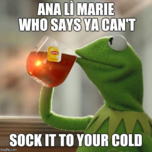 But That's None Of My Business Meme | ANA LÌ MARIE WHO SAYS YA CAN'T; SOCK IT TO YOUR COLD | image tagged in memes,but thats none of my business,kermit the frog | made w/ Imgflip meme maker