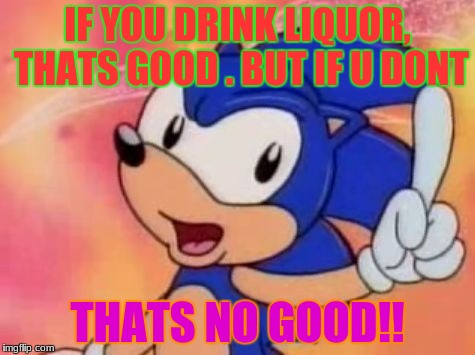 Sonic Sez | IF YOU DRINK LIQUOR, THATS GOOD . BUT IF U DONT; THATS NO GOOD!! | image tagged in sonic sez | made w/ Imgflip meme maker