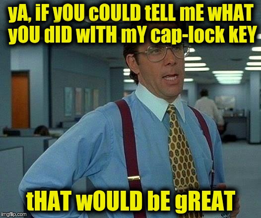 That Would Be Great Meme | yA, iF yOU cOULD tELL mE wHAT yOU dID wITH mY cap-lock kEY; tHAT wOULD bE gREAT | image tagged in memes,that would be great | made w/ Imgflip meme maker