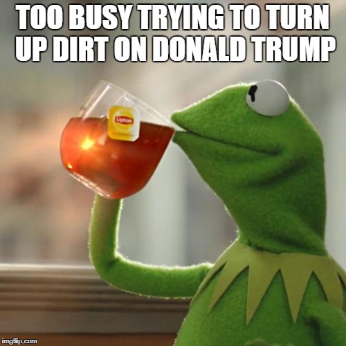 But That's None Of My Business Meme | TOO BUSY TRYING TO TURN UP DIRT ON DONALD TRUMP | image tagged in memes,but thats none of my business,kermit the frog | made w/ Imgflip meme maker
