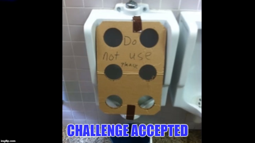 aim and fire  |  CHALLENGE ACCEPTED | image tagged in funny,meme,toliet,challenge accepted | made w/ Imgflip meme maker