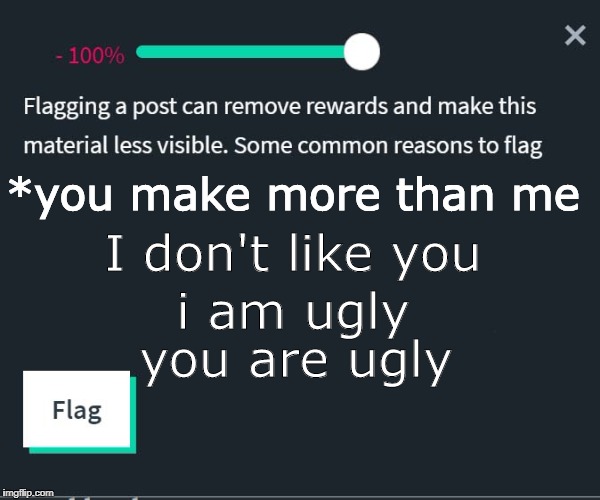steem flags | *you make more than me; I don't like you; i am ugly; you are ugly | image tagged in steemit | made w/ Imgflip meme maker