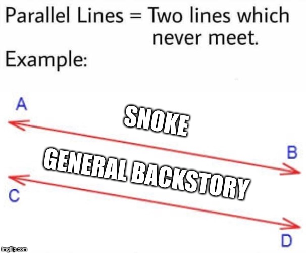 Parallel Lines |  SNOKE; GENERAL BACKSTORY | image tagged in parallel lines | made w/ Imgflip meme maker