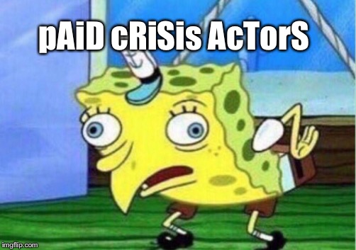 pAiD cRiSis AcTorS | pAiD cRiSis AcTorS | image tagged in mocking spongebob,paid crisis actors,idiots,assholes | made w/ Imgflip meme maker