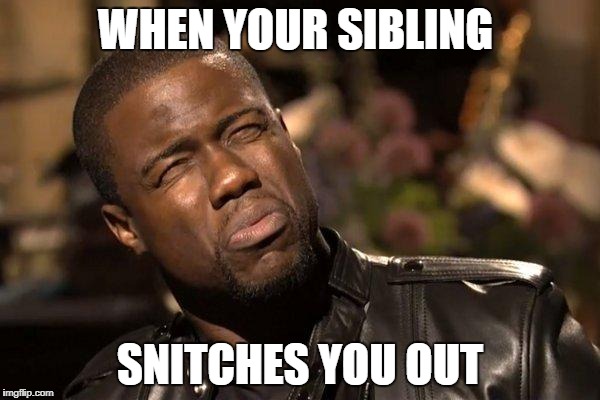 KEVIN HART | WHEN YOUR SIBLING; SNITCHES YOU OUT | image tagged in kevin hart | made w/ Imgflip meme maker