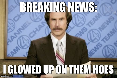 Ron Burgundy Meme | BREAKING NEWS:; I GLOWED UP ON THEM HOES | image tagged in memes,ron burgundy | made w/ Imgflip meme maker