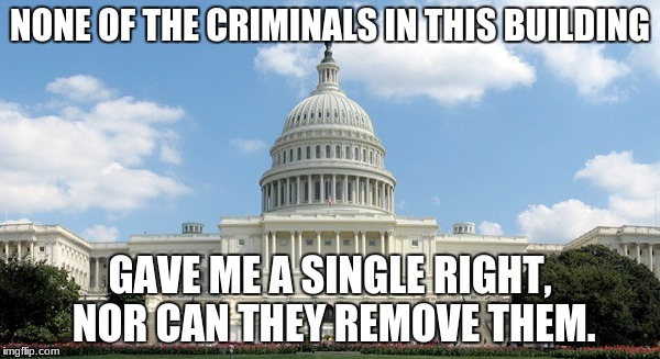 ugh congress  | NONE OF THE CRIMINALS IN THIS BUILDING; GAVE ME A SINGLE RIGHT, NOR CAN THEY REMOVE THEM. | image tagged in ugh congress | made w/ Imgflip meme maker