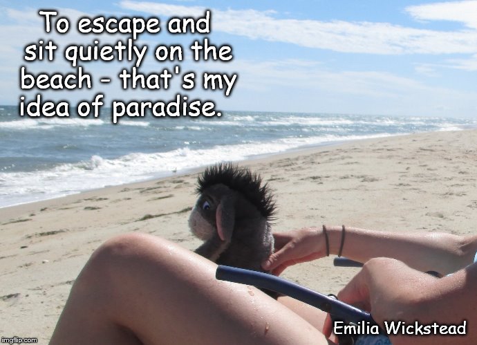 Escape | To escape and sit quietly on the beach - that's my idea of paradise. Emilia Wickstead | image tagged in escape,beach,paradise,idea,quiet | made w/ Imgflip meme maker