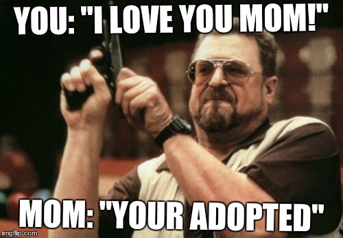Am I The Only One Around Here | YOU: "I LOVE YOU MOM!"; MOM: "YOUR ADOPTED" | image tagged in memes,am i the only one around here | made w/ Imgflip meme maker