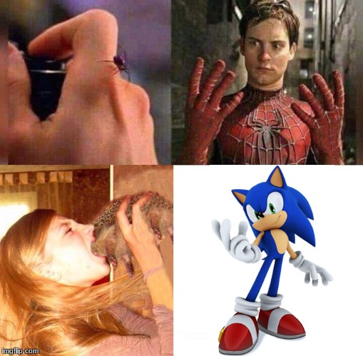 image tagged in spiderman,sonic the hedgehog,vore | made w/ Imgflip meme maker