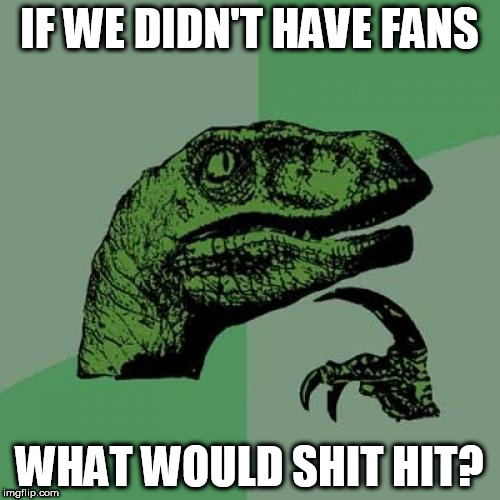 Philosoraptor Meme | IF WE DIDN'T HAVE FANS; WHAT WOULD SHIT HIT? | image tagged in memes,philosoraptor | made w/ Imgflip meme maker