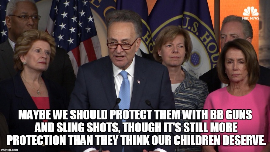 Why do They Deserve Armed Guards but Our Children Don't | MAYBE WE SHOULD PROTECT THEM WITH BB GUNS AND SLING SHOTS, THOUGH IT'S STILL MORE PROTECTION THAN THEY THINK OUR CHILDREN DESERVE. | image tagged in democrat congressmen,liberal hypocrisy | made w/ Imgflip meme maker