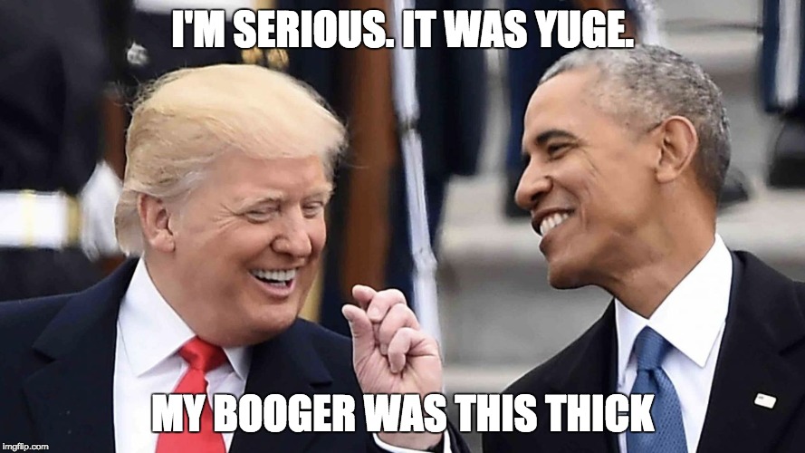 I'M SERIOUS. IT WAS YUGE. MY BOOGER WAS THIS THICK | image tagged in it was 'yuge | made w/ Imgflip meme maker