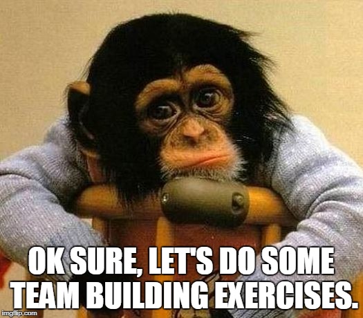 Team Building Exercises | OK SURE, LET'S DO SOME TEAM BUILDING EXERCISES. | image tagged in teamwork | made w/ Imgflip meme maker