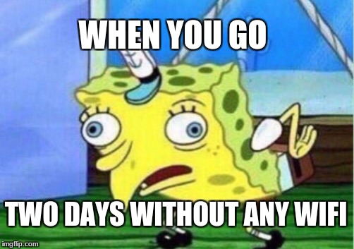 Mocking Spongebob Meme | WHEN YOU GO; TWO DAYS WITHOUT ANY WIFI | image tagged in memes,mocking spongebob | made w/ Imgflip meme maker
