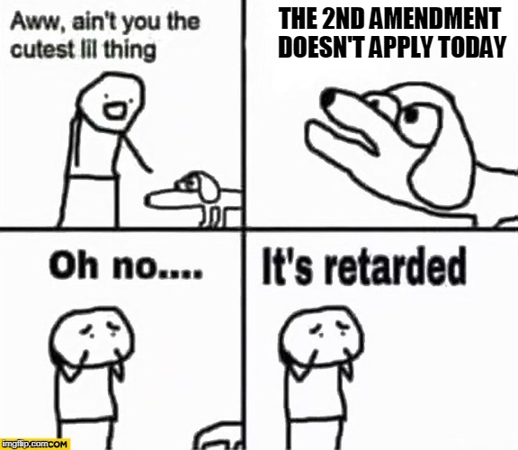Oh no it's retarded! | THE 2ND AMENDMENT DOESN'T APPLY TODAY | image tagged in oh no it's retarded | made w/ Imgflip meme maker
