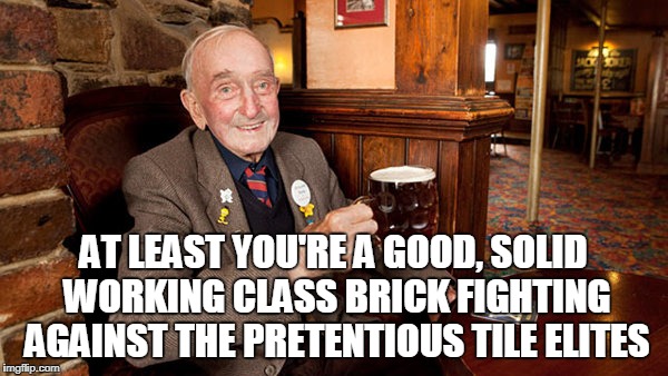 AT LEAST YOU'RE A GOOD, SOLID WORKING CLASS BRICK FIGHTING AGAINST THE PRETENTIOUS TILE ELITES | made w/ Imgflip meme maker