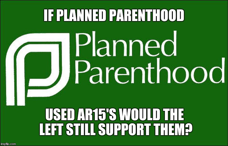 planned parenthood | IF PLANNED PARENTHOOD; USED AR15'S WOULD THE LEFT STILL SUPPORT THEM? | image tagged in planned parenthood | made w/ Imgflip meme maker