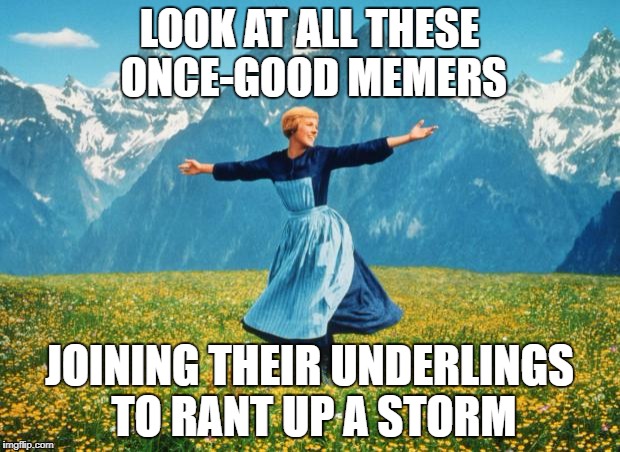 A good political meme is a fine thing, but when I see the greats running their mouths, I feel quite saddened. | LOOK AT ALL THESE ONCE-GOOD MEMERS; JOINING THEIR UNDERLINGS TO RANT UP A STORM | image tagged in look at all these,politics,imgflip,imgflip users,rant | made w/ Imgflip meme maker