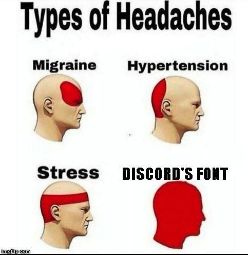 Types of Headaches meme | DISCORD'S FONT | image tagged in types of headaches meme | made w/ Imgflip meme maker