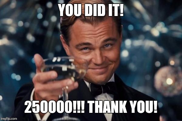 Leonardo Dicaprio Cheers Meme | YOU DID IT! 250000!!! THANK YOU! | image tagged in memes,leonardo dicaprio cheers | made w/ Imgflip meme maker
