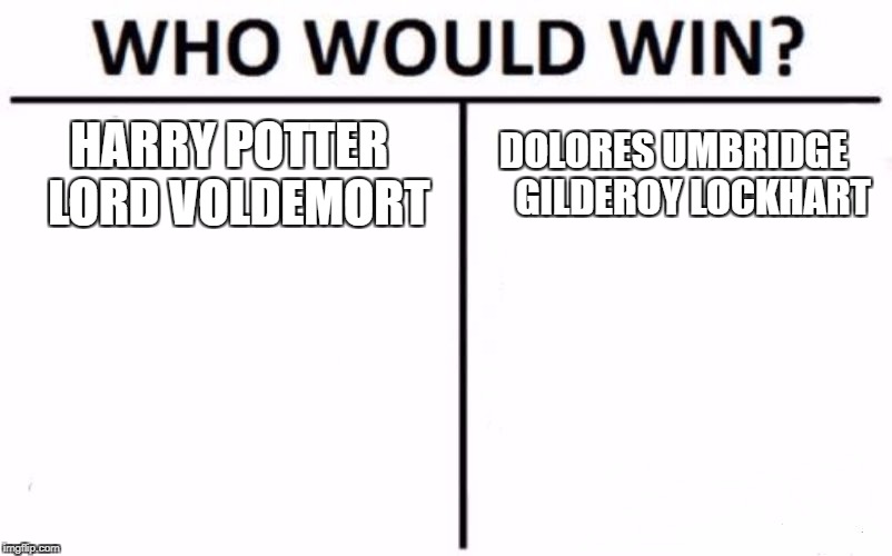 Who Would Win? | HARRY POTTER  LORD VOLDEMORT; DOLORES UMBRIDGE     GILDEROY LOCKHART | image tagged in memes,who would win | made w/ Imgflip meme maker