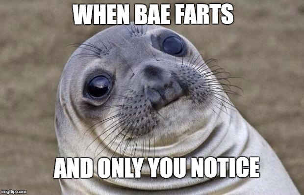 Awkward Moment Sealion | WHEN BAE FARTS; AND ONLY YOU NOTICE | image tagged in memes,awkward moment sealion | made w/ Imgflip meme maker