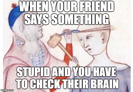 WHEN YOUR FRIEND SAYS SOMETHING; STUPID AND YOU HAVE TO CHECK THEIR BRAIN | image tagged in memes,brain | made w/ Imgflip meme maker