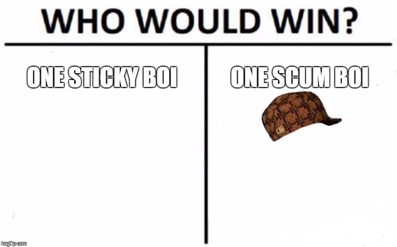 Who Would Win? Meme | ONE STICKY BOI; ONE SCUM BOI | image tagged in memes,who would win,scumbag | made w/ Imgflip meme maker