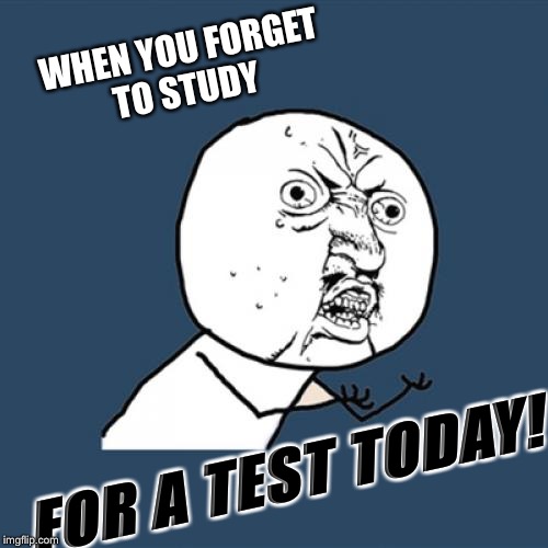 Y U No Meme | WHEN YOU FORGET TO STUDY; FOR A TEST TODAY! | image tagged in memes,y u no | made w/ Imgflip meme maker