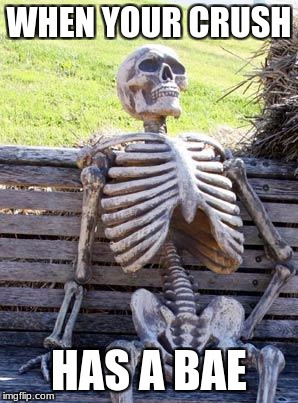 Waiting Skeleton | WHEN YOUR CRUSH; HAS A BAE | image tagged in memes,waiting skeleton | made w/ Imgflip meme maker