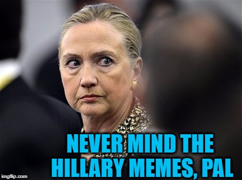 upset hillary | NEVER MIND THE HILLARY MEMES, PAL | image tagged in upset hillary | made w/ Imgflip meme maker