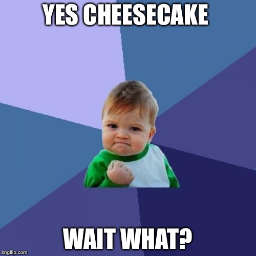 Success Kid Meme | YES CHEESECAKE; WAIT WHAT? | image tagged in memes,success kid | made w/ Imgflip meme maker