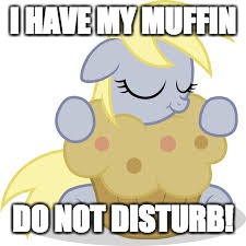 derpy hugs her muffin! | I HAVE MY MUFFIN; DO NOT DISTURB! | image tagged in derpy hugs her muffin | made w/ Imgflip meme maker