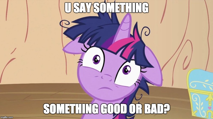 Messy Twilight Sparkle | U SAY SOMETHING; SOMETHING GOOD OR BAD? | image tagged in messy twilight sparkle | made w/ Imgflip meme maker