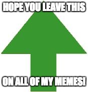 imgflip upvote | HOPE YOU LEAVE THIS; ON ALL OF MY MEMES! | image tagged in imgflip upvote | made w/ Imgflip meme maker