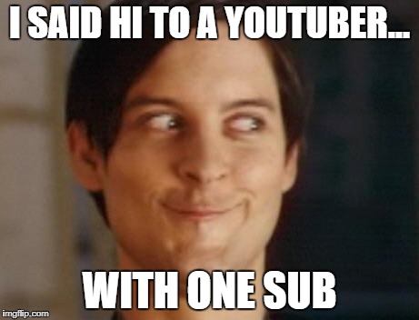 Im So good at this | I SAID HI TO A YOUTUBER... WITH ONE SUB | image tagged in memes,spiderman peter parker,youtube,youtuber,hehe | made w/ Imgflip meme maker