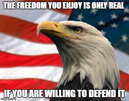 Freedom Eagle HD | THE FREEDOM YOU ENJOY IS ONLY REAL; IF YOU ARE WILLING TO DEFEND IT | image tagged in freedom eagle hd | made w/ Imgflip meme maker