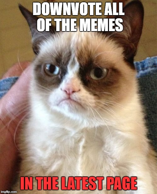 Grumpy Cat Meme | DOWNVOTE ALL OF THE MEMES; IN THE LATEST PAGE | image tagged in memes,grumpy cat | made w/ Imgflip meme maker