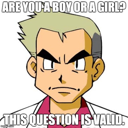 profesor oak | ARE YOU A BOY OR A GIRL? THIS QUESTION IS VALID. | image tagged in profesor oak | made w/ Imgflip meme maker
