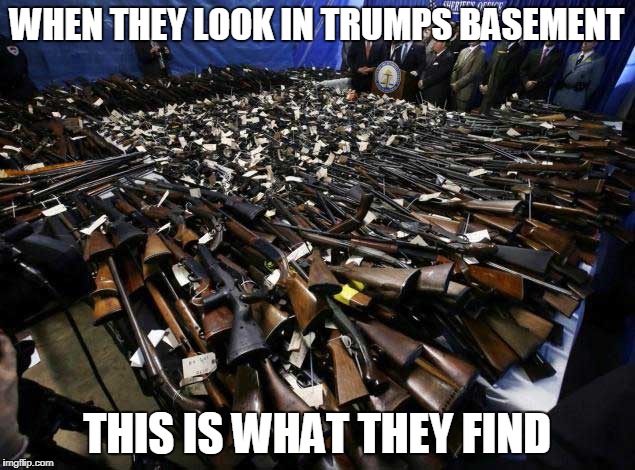 trumps view on guns | WHEN THEY LOOK IN TRUMPS BASEMENT; THIS IS WHAT THEY FIND | image tagged in gun control | made w/ Imgflip meme maker