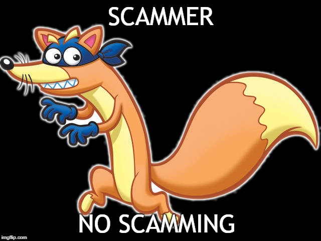 Scammer No Scamming | SCAMMER; NO SCAMMING | image tagged in swiper,dora the explorer,scam | made w/ Imgflip meme maker