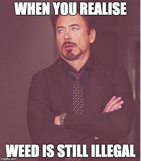 #LegalizeIt | WHEN YOU REALISE; WEED IS STILL ILLEGAL | image tagged in memes,face you make robert downey jr,weed,smoke weed everyday,legalize weed | made w/ Imgflip meme maker