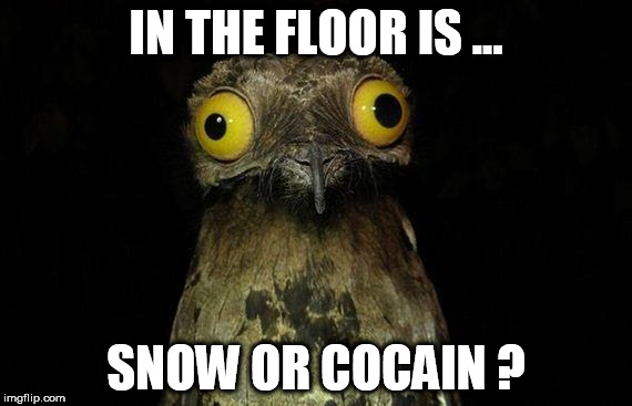 Weird Stuff I Do Potoo | IN THE FLOOR IS ... SNOW OR COCAIN ? | image tagged in memes,weird stuff i do potoo | made w/ Imgflip meme maker