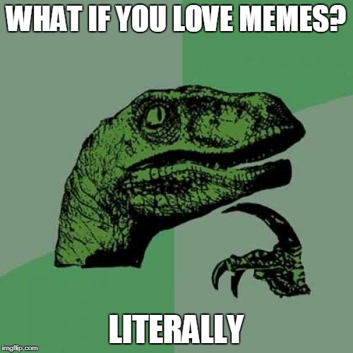 Philosoraptor Meme | WHAT IF YOU LOVE MEMES? LITERALLY | image tagged in memes,philosoraptor | made w/ Imgflip meme maker