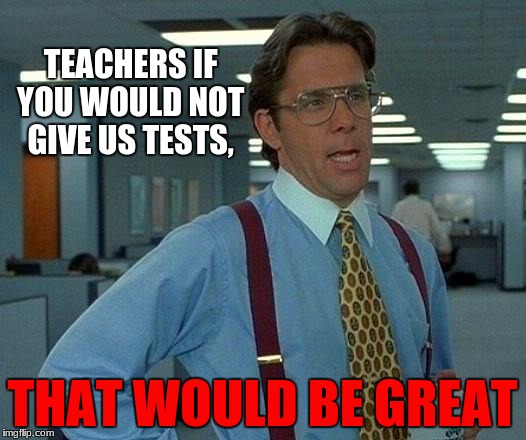 That Would Be Great Meme |  TEACHERS IF YOU WOULD NOT GIVE US TESTS, THAT WOULD BE GREAT | image tagged in memes,that would be great | made w/ Imgflip meme maker